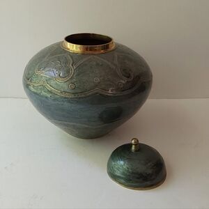 Green Decorative Brass Lidded Vase